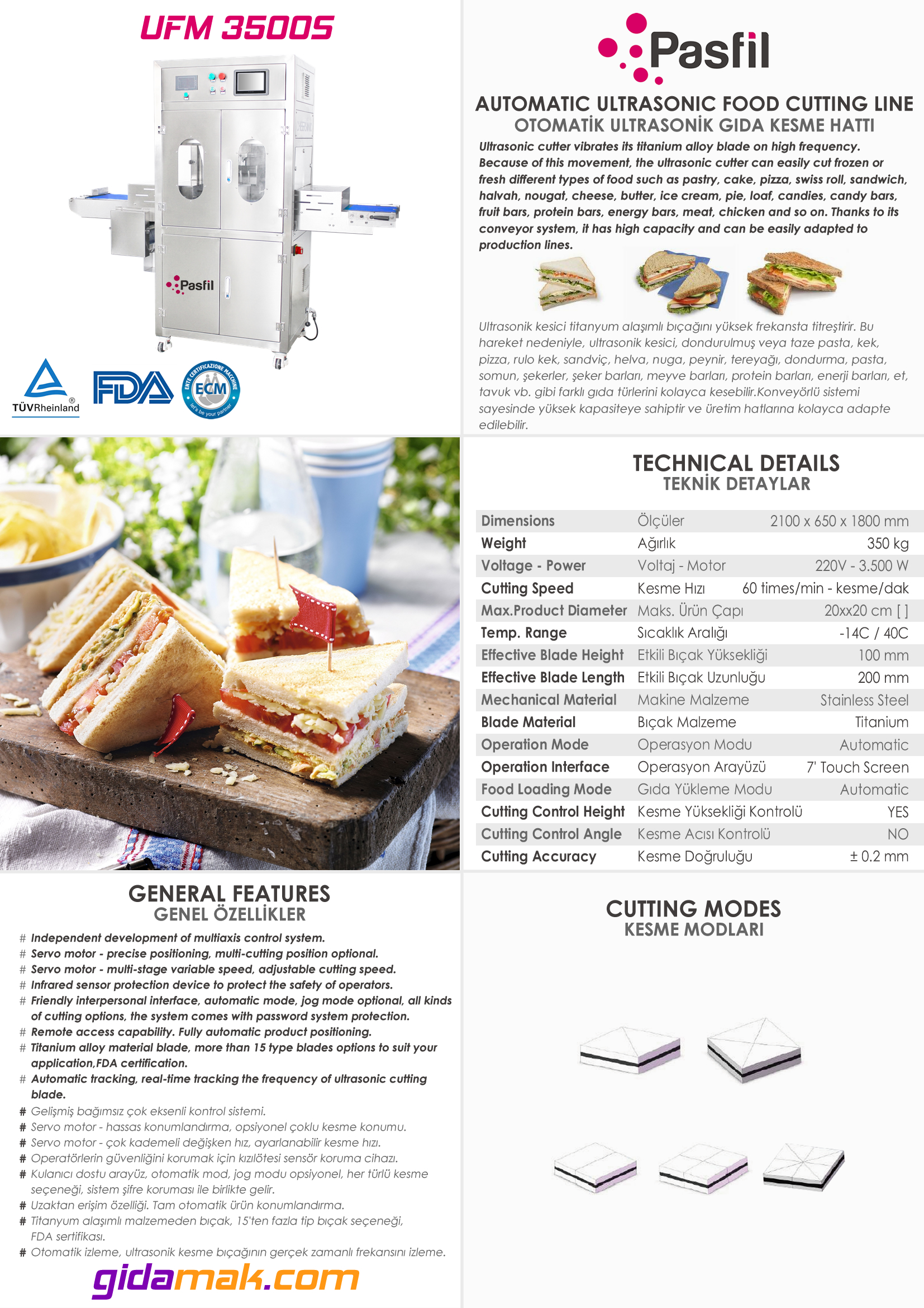 UFM 3500S Konveyörlü Ultrasonik Sandviç Kesme Makinesi