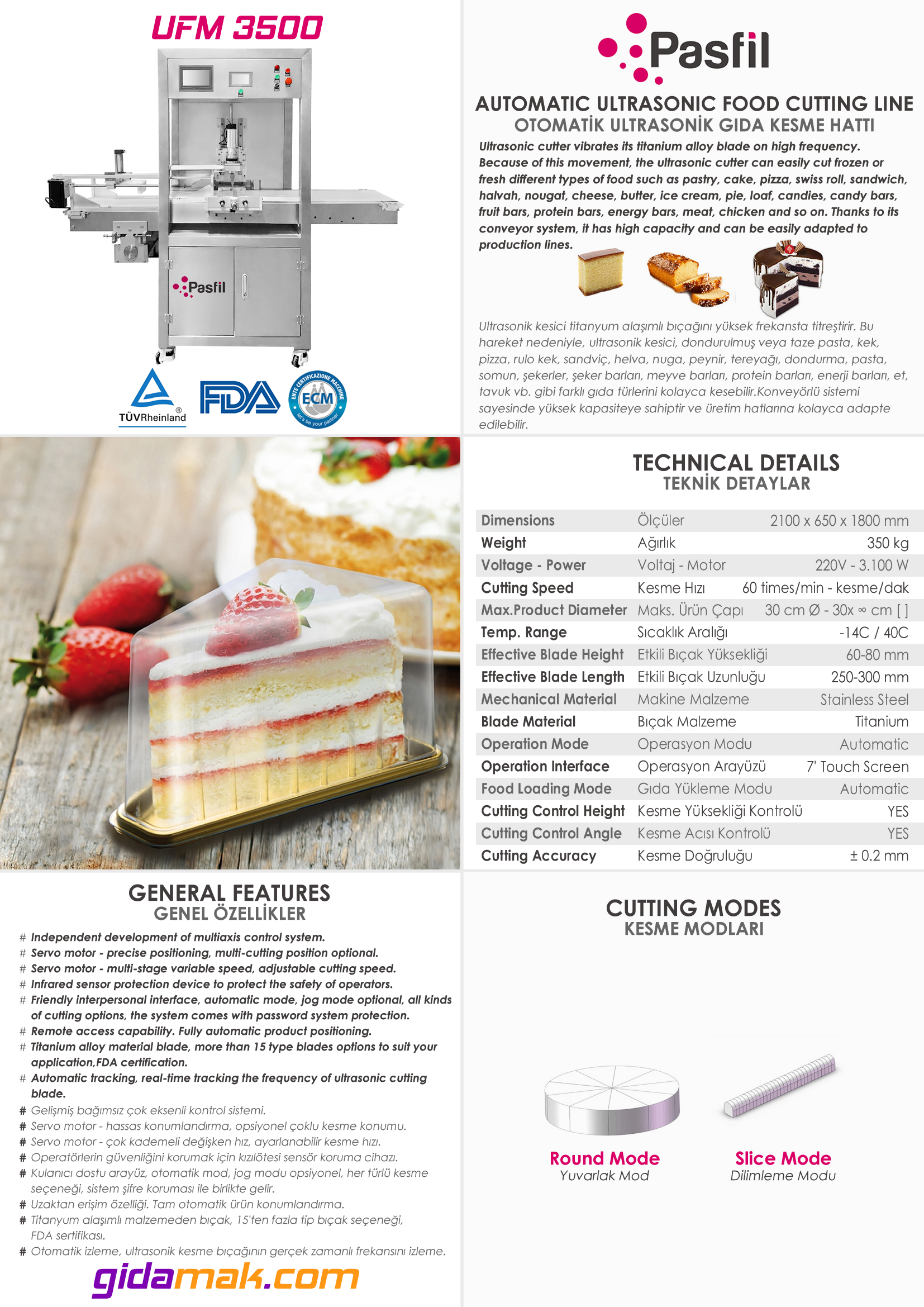 UFM3500 Ultrasonic Cake Cutting Machine With Conveyor