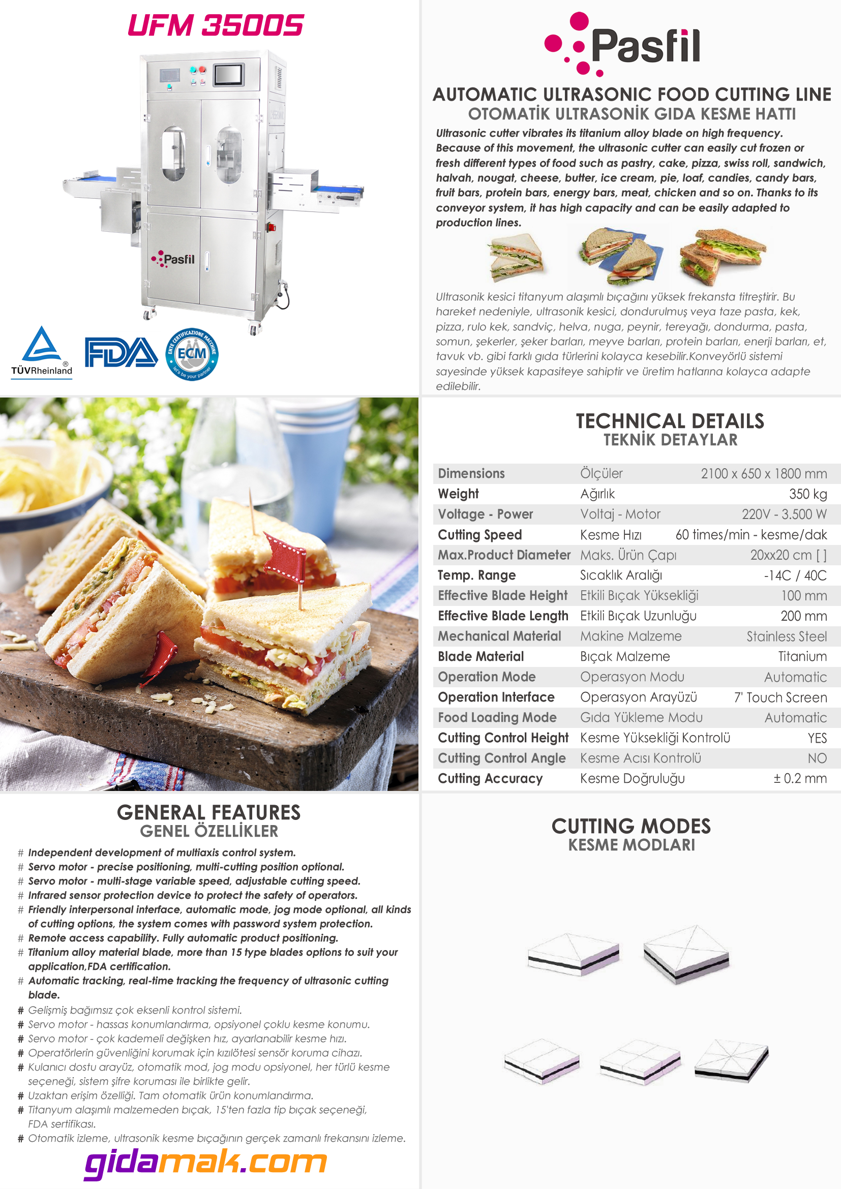 UFM 3500S Ultrasonic Sandwich Cutting Machine With Conveyor